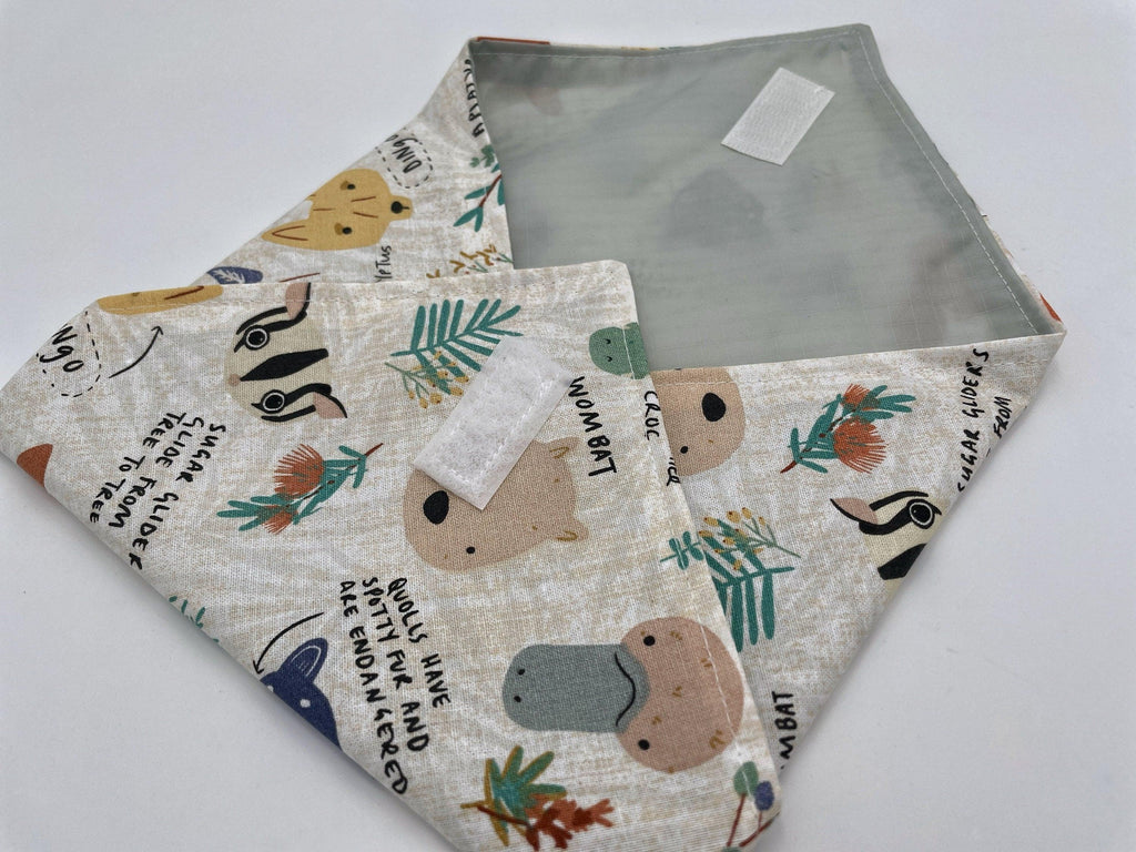 Reusable Sandwich Bag, Sandwich Wrap , Reusable Sandwich Mat, Sandwich Holder - Australian Animals