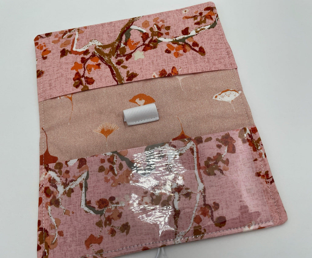 Duplicate Checkbook Cover, Checkbook Register , Duplicate Check Book Cover, Fabric Checkbook Holder, Pen Holder - Enchanted Leaves Powder