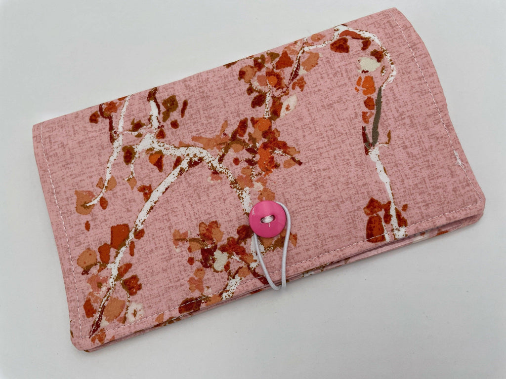 Duplicate Checkbook Cover, Checkbook Register , Duplicate Check Book Cover, Fabric Checkbook Holder, Pen Holder - Enchanted Leaves Powder