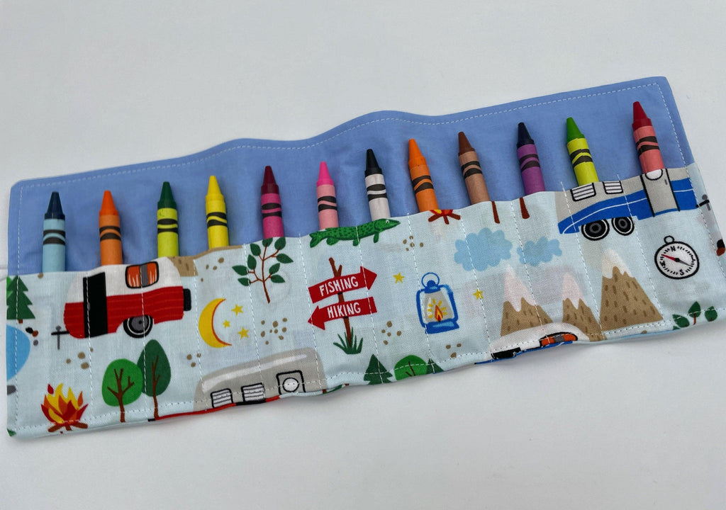 Crayon Roll, Crayon Caddy, Travel Toy, Kids Stocking Stuffer, Crayons Included - Forest Camping