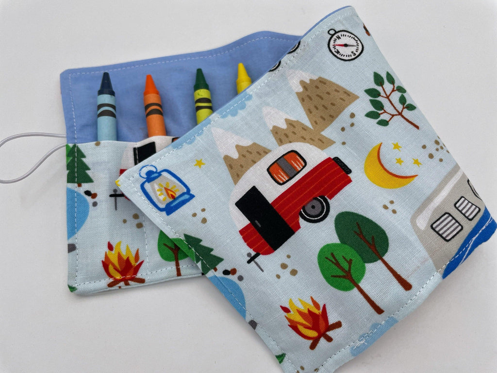 Crayon Roll, Crayon Caddy, Travel Toy, Kids Stocking Stuffer, Crayons Included - Forest Camping