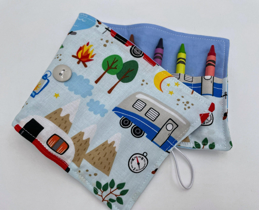 Crayon Roll, Crayon Caddy, Travel Toy, Kids Stocking Stuffer, Crayons Included - Forest Camping