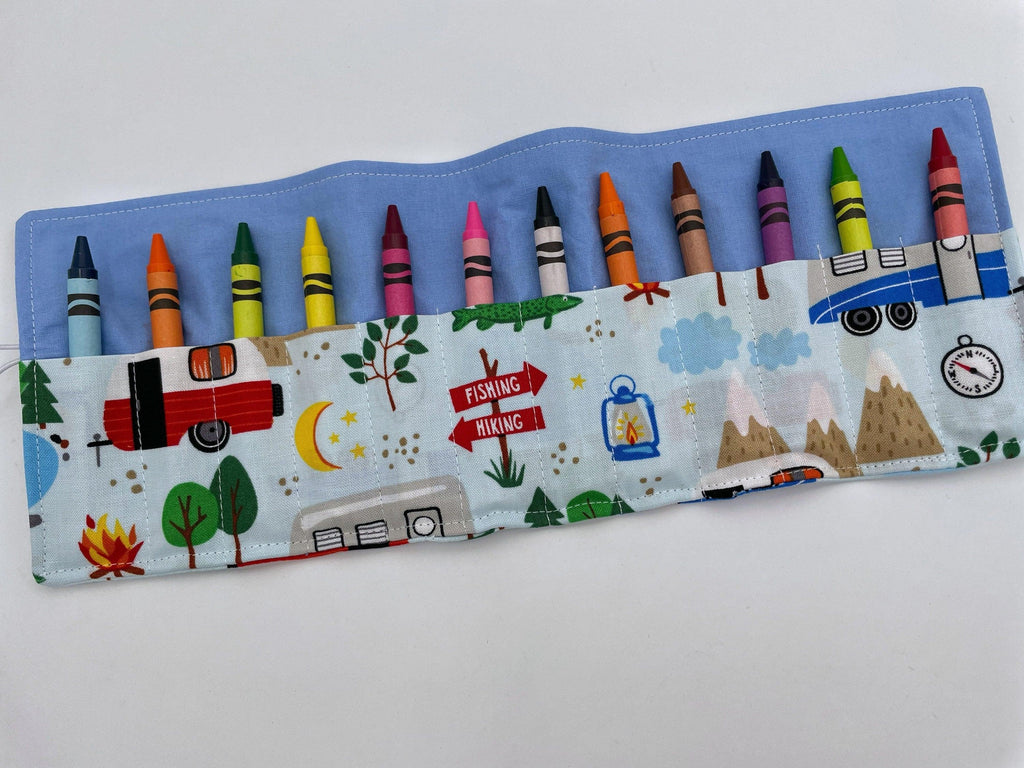 Crayon Roll, Crayon Caddy, Travel Toy, Kids Stocking Stuffer, Crayons Included - Forest Camping