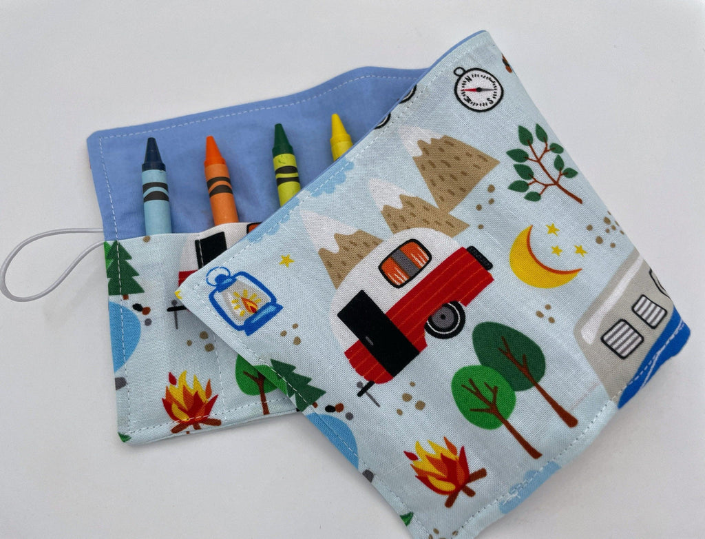 Crayon Roll, Crayon Caddy, Travel Toy, Kids Stocking Stuffer, Crayons Included - Forest Camping