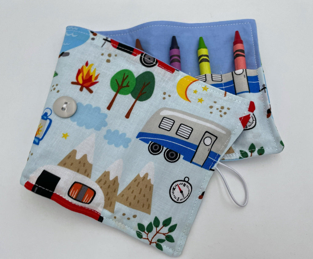 Crayon Roll, Crayon Caddy, Travel Toy, Kids Stocking Stuffer, Crayons Included - Forest Camping