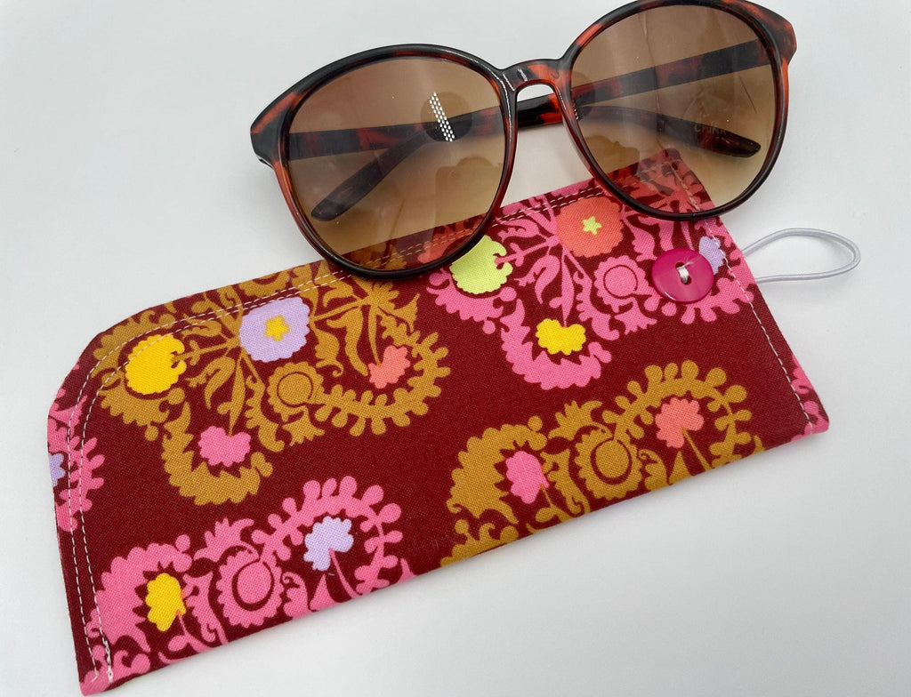 Fabric Eyeglass Case, Sunglass Sleeve, Soft Eyeglass Pouch, Eye Glasses Cover, Reading Glasses Holder, Glasses Case - Brown Damask