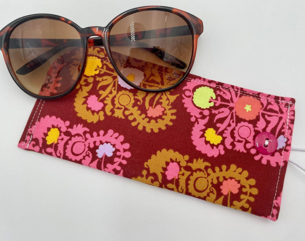 Fabric Eyeglass Case, Sunglass Sleeve, Soft Eyeglass Pouch, Eye Glasses Cover, Reading Glasses Holder, Glasses Case - Brown Damask