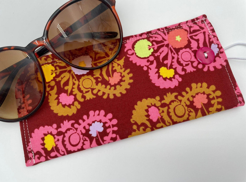 Fabric Eyeglass Case, Sunglass Sleeve, Soft Eyeglass Pouch, Eye Glasses Cover, Reading Glasses Holder, Glasses Case - Brown Damask