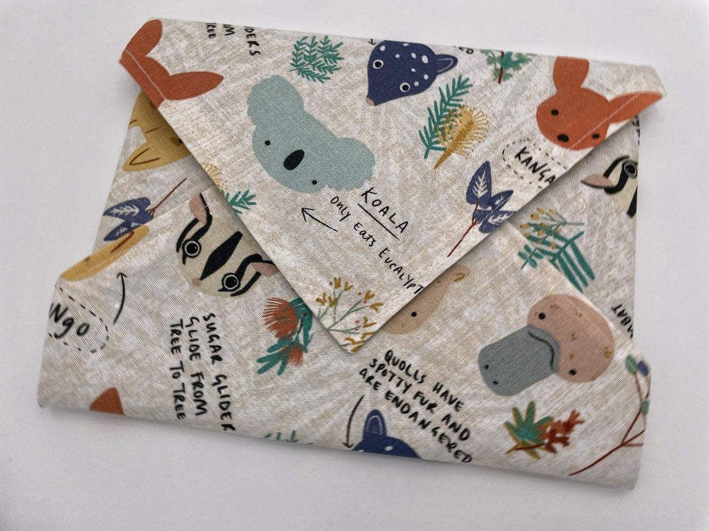 Reusable Sandwich Bag, Sandwich Wrap , Reusable Sandwich Mat, Sandwich Holder - Australian Animals