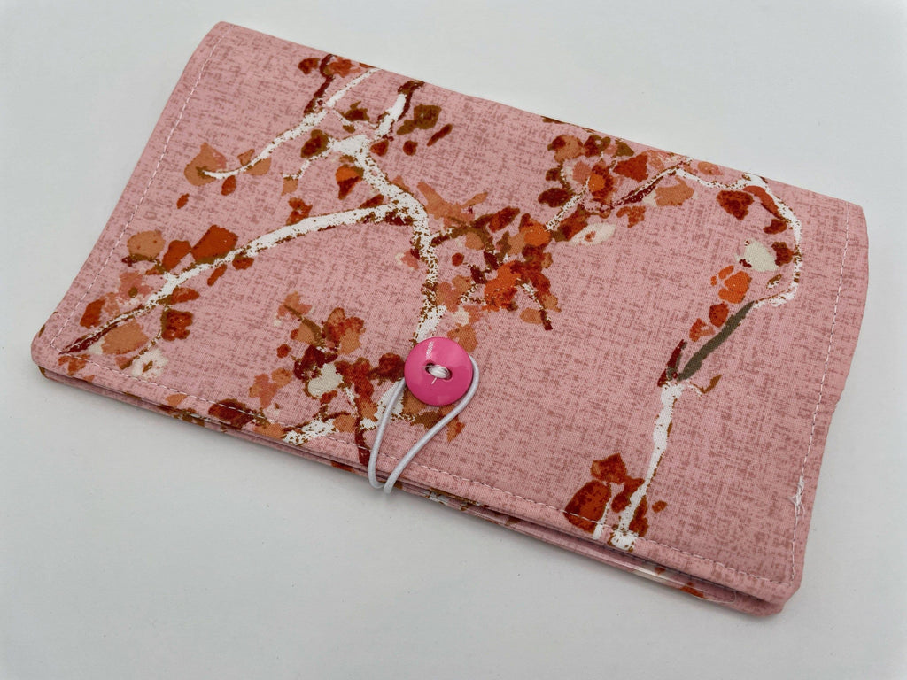 Duplicate Checkbook Cover, Checkbook Register , Duplicate Check Book Cover, Fabric Checkbook Holder, Pen Holder - Enchanted Leaves Powder