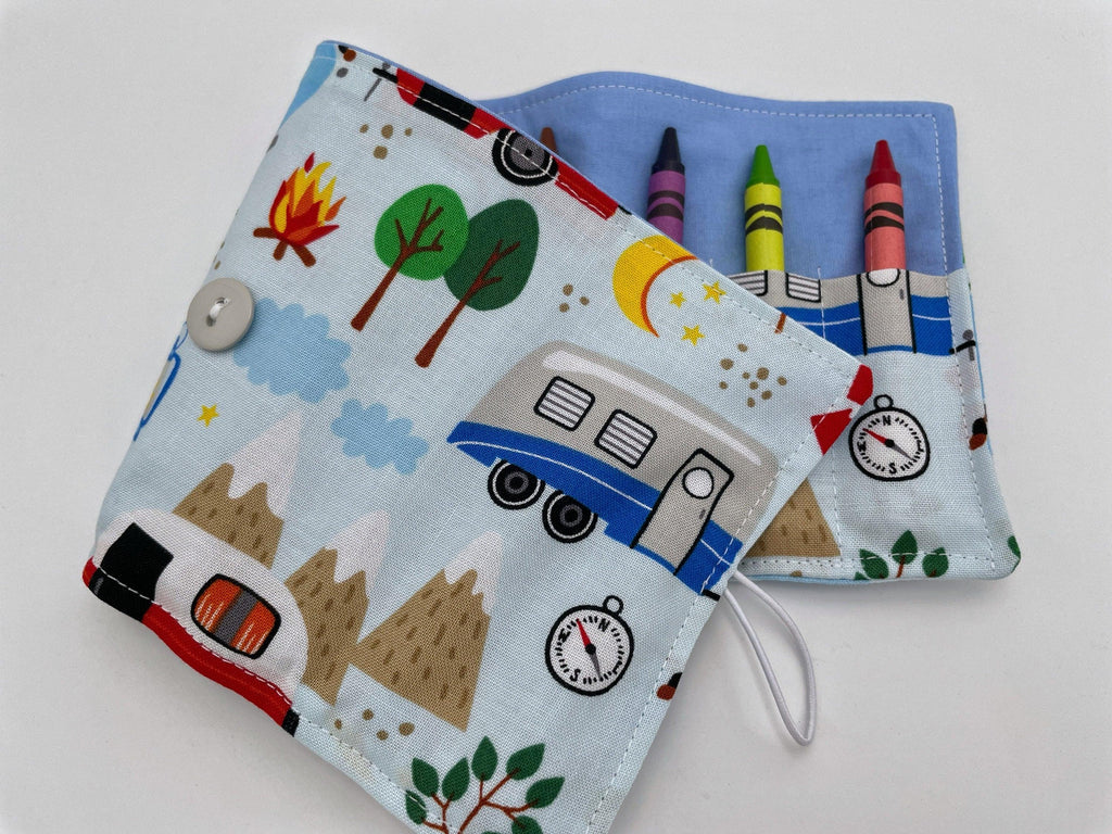 Crayon Roll, Crayon Caddy, Travel Toy, Kids Stocking Stuffer, Crayons Included - Forest Camping