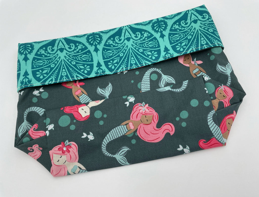 Reusable Popcorn Bag, Reusable Microwave Popcorn, Microwave Popcorn Cozy, Eco-Friendly Snack Holder - Mermaids Teal