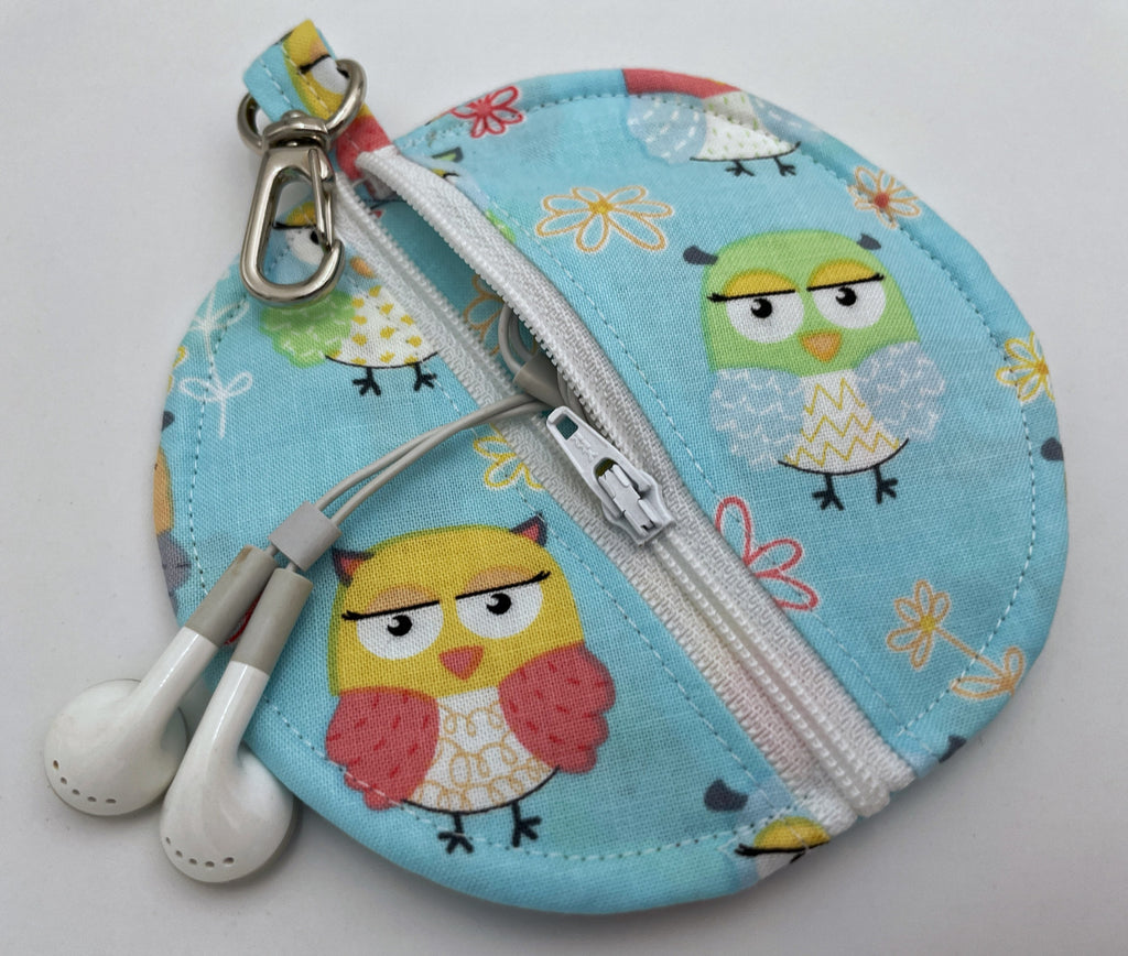 Ear Bud Pouch, Lens Cap Holder, Pacifier Pouch, Ear Bud Case, Ear Pod Case, Ear Pod Pouch, Ear-pod Holder, Coin Purse - Owl Friends