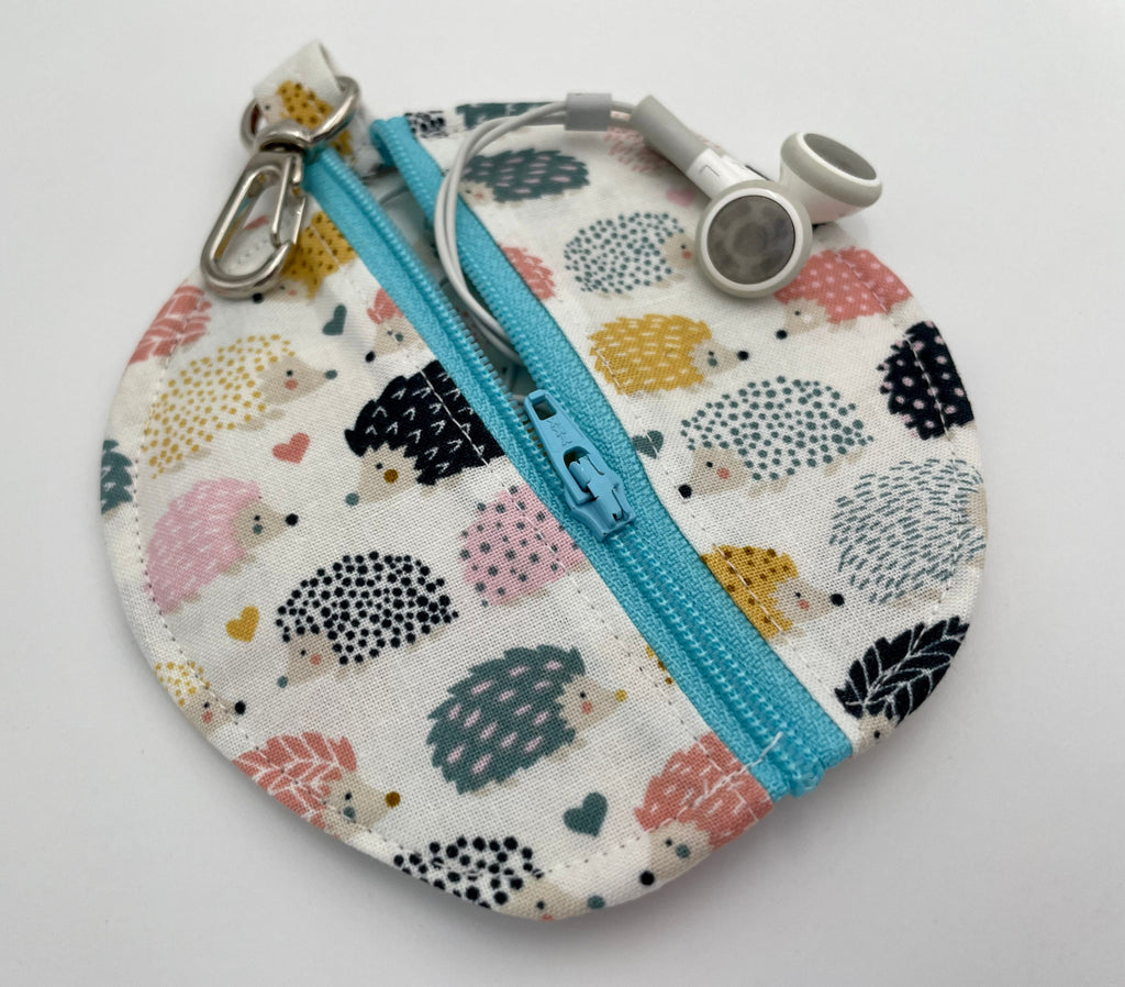 Ear Bud Pouch, Lens Cap Holder, Pacifier Pouch, Earbud Pouch, Earbud Case, Ear Pod Case, Paci Pod, EarPod Pouch - Hedgehogs