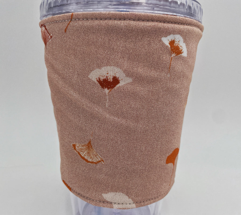 Reversible Coffee Cozy, Insulated Coffee Sleeve, Coffee Cuff, Iced Coffee Sleeve, Hot Tea Sleeve, Cold Drink Cuff - Enchanted Leaves Blush