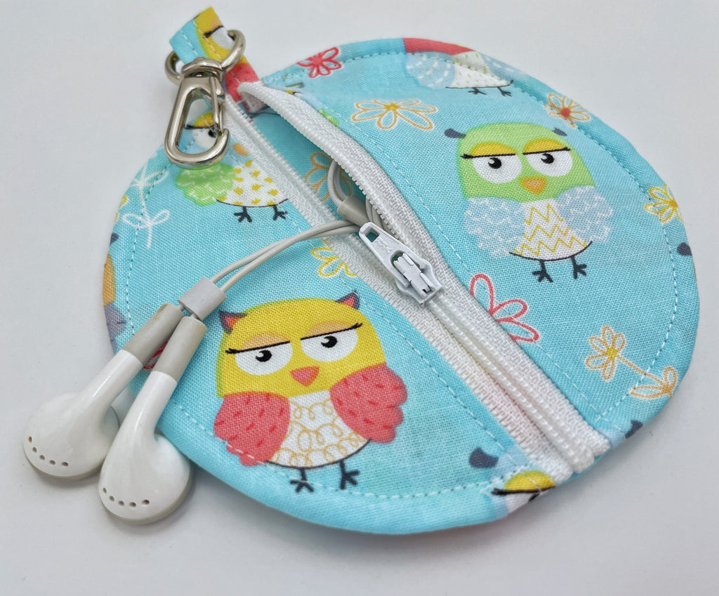 Ear Bud Pouch, Lens Cap Holder, Pacifier Pouch, Ear Bud Case, Ear Pod Case, Ear Pod Pouch, Ear-pod Holder, Coin Purse - Owl Friends