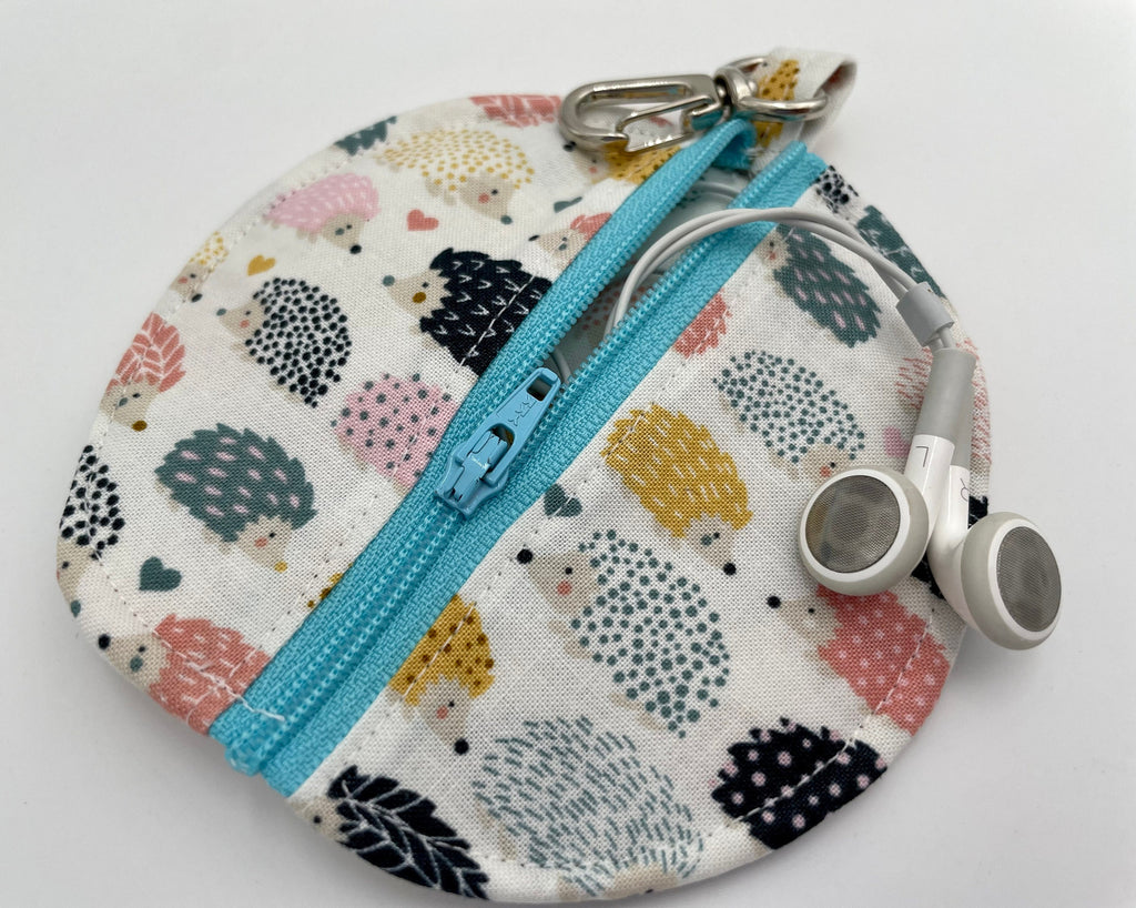 Ear Bud Pouch, Lens Cap Holder, Pacifier Pouch, Earbud Pouch, Earbud Case, Ear Pod Case, Paci Pod, EarPod Pouch - Hedgehogs