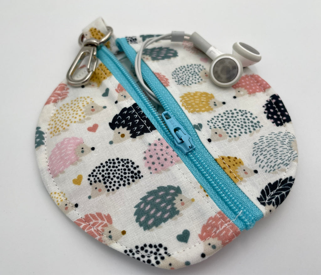 Ear Bud Pouch, Lens Cap Holder, Pacifier Pouch, Earbud Pouch, Earbud Case, Ear Pod Case, Paci Pod, EarPod Pouch - Hedgehogs