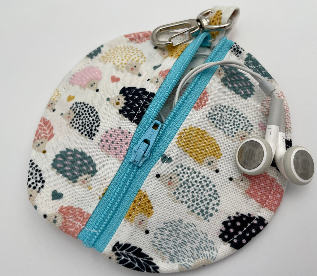 Ear Bud Pouch, Lens Cap Holder, Pacifier Pouch, Earbud Pouch, Earbud Case, Ear Pod Case, Paci Pod, EarPod Pouch - Hedgehogs