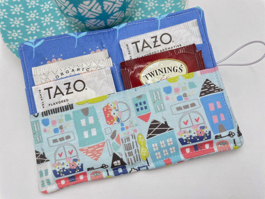 Tea Wallet, Tea Bag Holder, Tea Bag Wallet, Teabag Wallet, Teabag Holder, Tea Bag Cozy - Our Town Blue