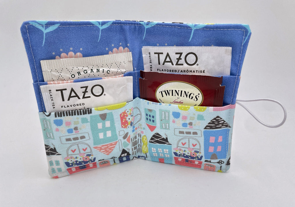 Tea Wallet, Tea Bag Holder, Tea Bag Wallet, Teabag Wallet, Teabag Holder, Tea Bag Cozy - Our Town Blue