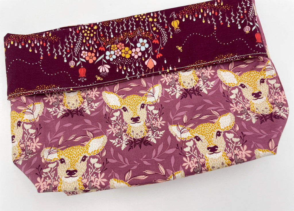 Reusable Popcorn Bag, Reusable Microwave Popcorn, Microwave Popcorn Cozy, Eco-Friendly Snack Holder - Deer Ruby Purple