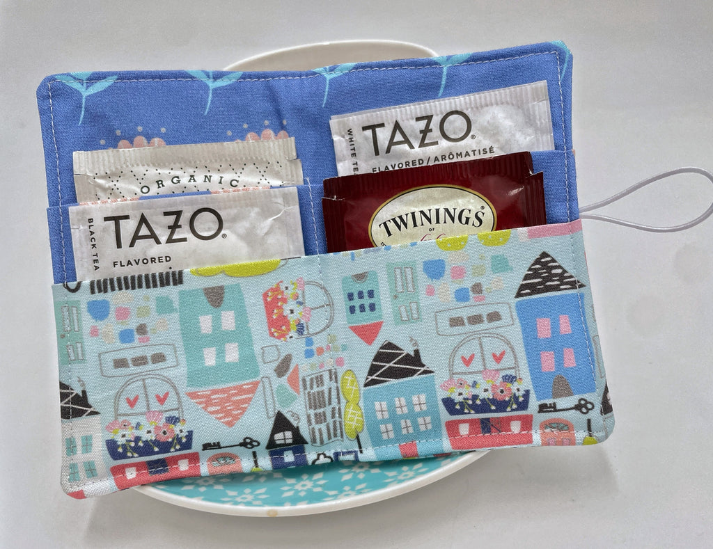 Tea Wallet, Tea Bag Holder, Tea Bag Wallet, Teabag Wallet, Teabag Holder, Tea Bag Cozy - Our Town Blue