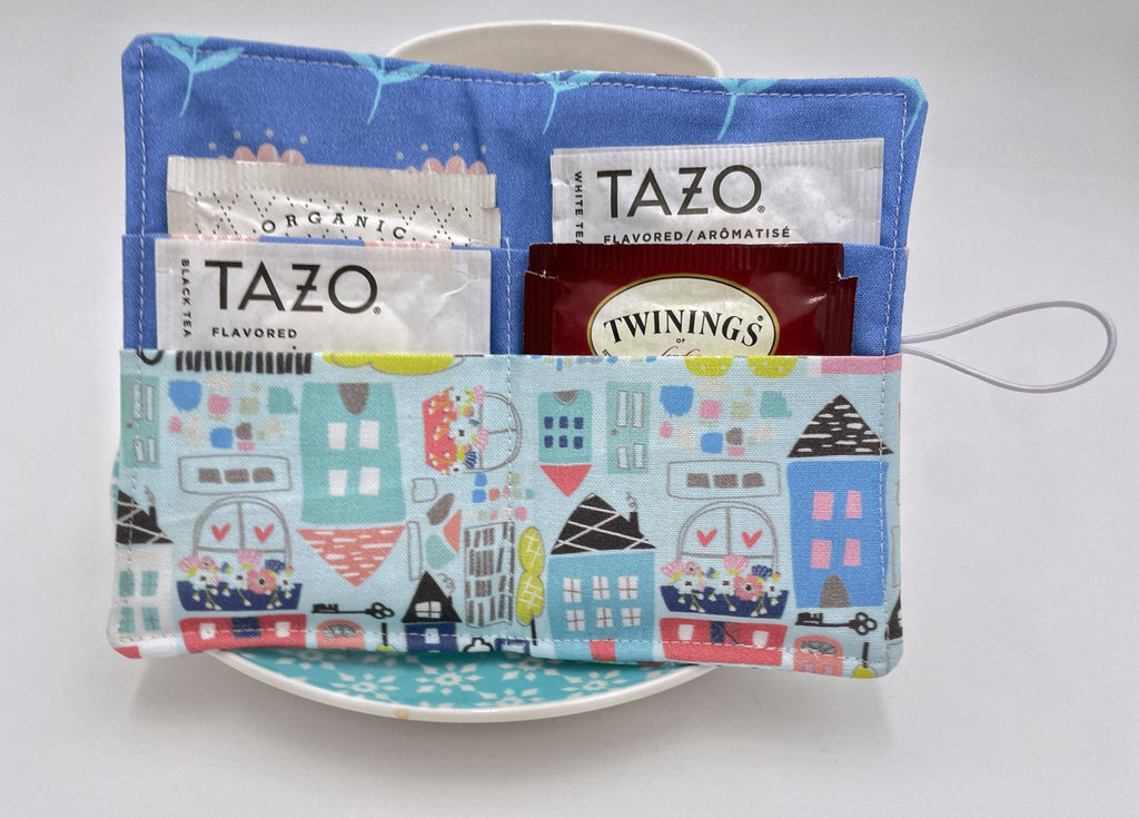 Tea Wallet, Tea Bag Holder, Tea Bag Wallet, Teabag Wallet, Teabag Holder, Tea Bag Cozy - Our Town Blue