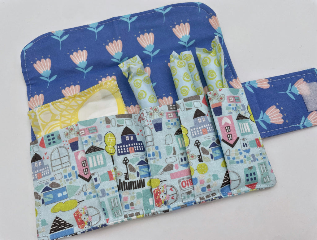 Privacy Pouch, Tampon Case, Sanitary Pad Cozy, Pad Pouch, Tampon Bag, Tampon Holder, Tampon Wallet - Our Town Blue