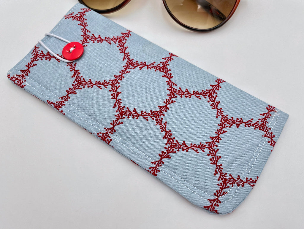 Fabric Eyeglass Case, Soft Sunglasses Case, Eye Glasses Sleeve, Eyeglass Pouch, Reading Glasses Case Holder - Blue Red