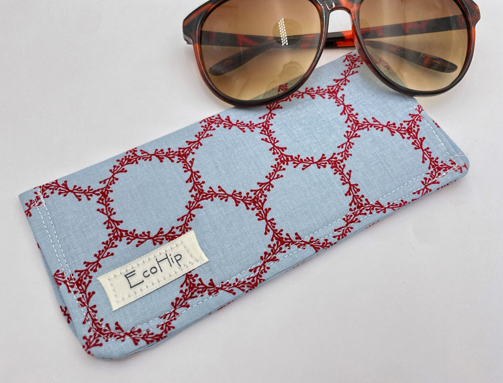 Fabric Eyeglass Case, Soft Sunglasses Case, Eye Glasses Sleeve, Eyeglass Pouch, Reading Glasses Case Holder - Blue Red