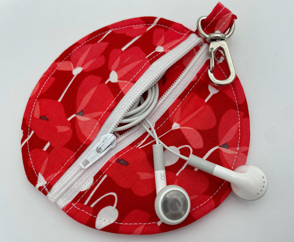 Ear Bud Pouch, Lens Cap Holder, Pacifier Pouch, Ear Bud Case, Earbud Pouch, Paci Pod - Red Floral