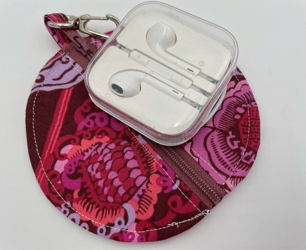 Ear Bud Pouch, Lens Cap Holder, Pacifier Pouch, Earbud Case, Paci Pod, Ear Pod Holder, Zipper Con Purse, Earpod Cozy - Plum Floral