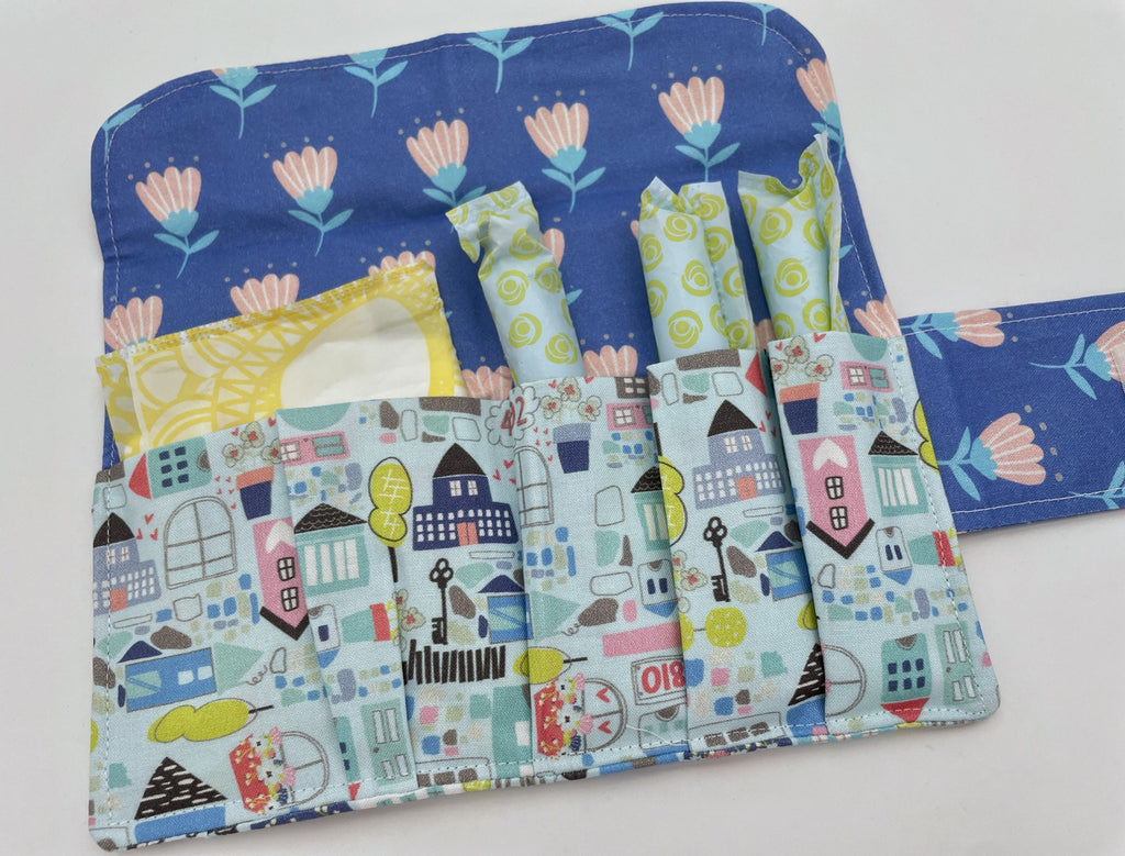 Privacy Pouch, Tampon Case, Sanitary Pad Cozy, Pad Pouch, Tampon Bag, Tampon Holder, Tampon Wallet - Our Town Blue