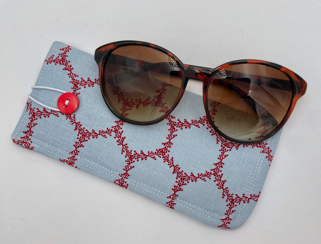 Fabric Eyeglass Case, Soft Sunglasses Case, Eye Glasses Sleeve, Eyeglass Pouch, Reading Glasses Case Holder - Blue Red