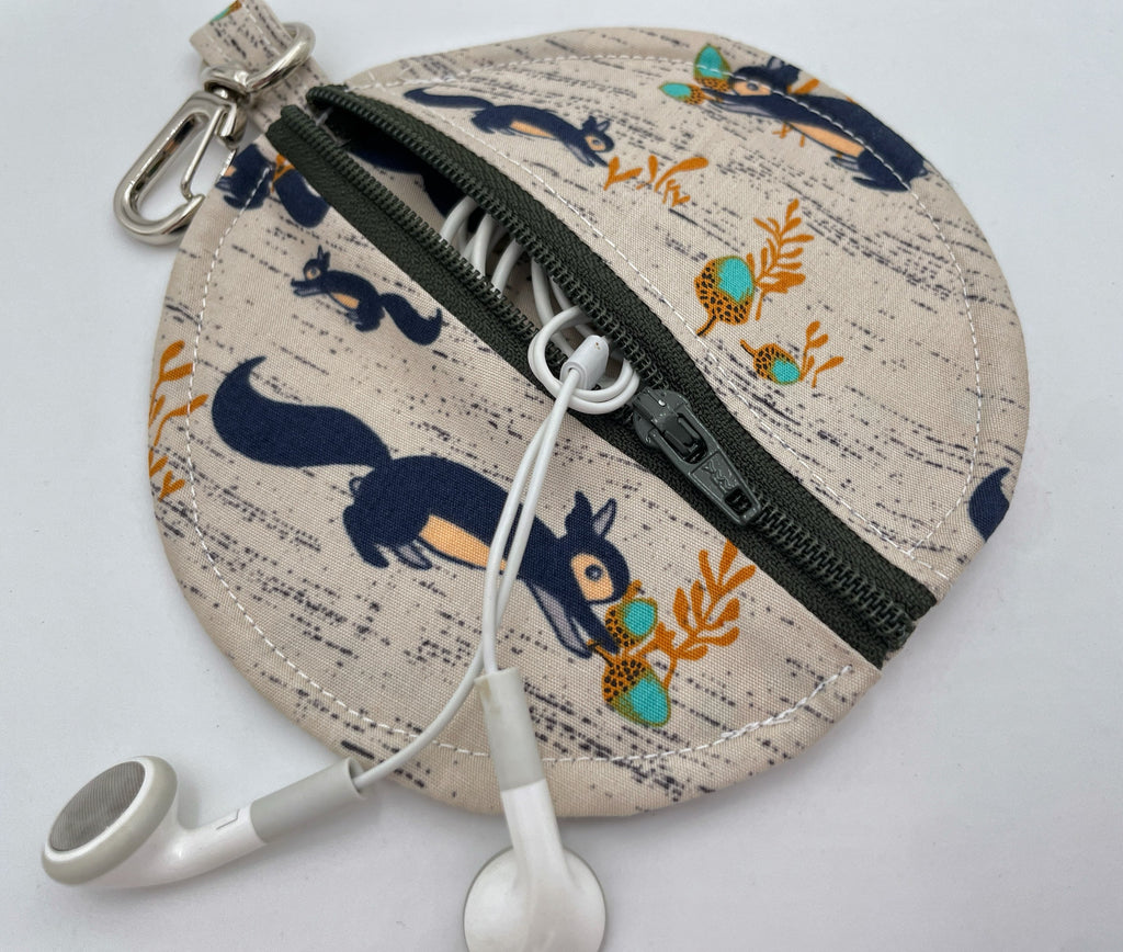 Ear Bud Pouch, Lens Cap Holder, Pacifier Pouch, Headphone Pouch, Earbud Case, Earpod Case, Paci Pod - Squirrels