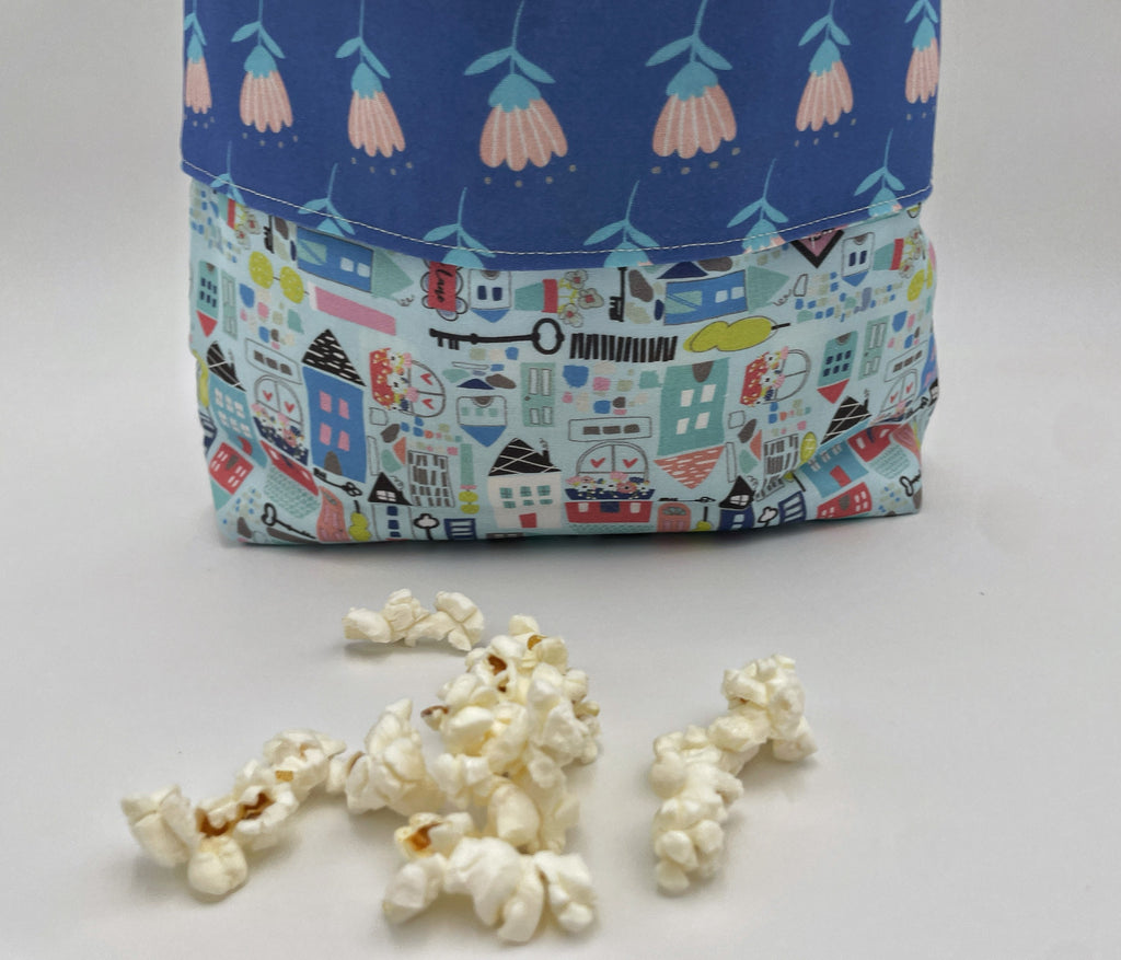 Reusable Popcorn Bag, Reusable Microwave Popcorn, Microwave Popcorn Cozy, Eco-Friendly Snack Holder - Our Town Blue