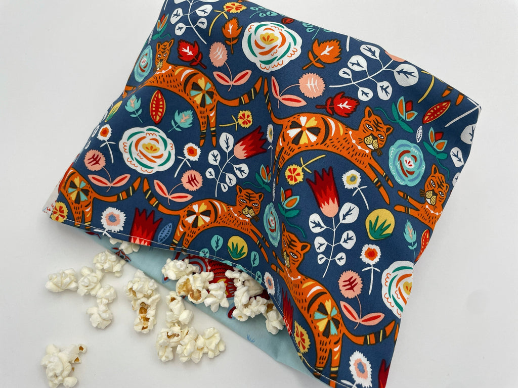 Reusable Popcorn Bag, Reusable Microwave Popcorn, Microwave Popcorn Cozy, Eco-Friendly Snack Holder - Tigiris Indigo Blue