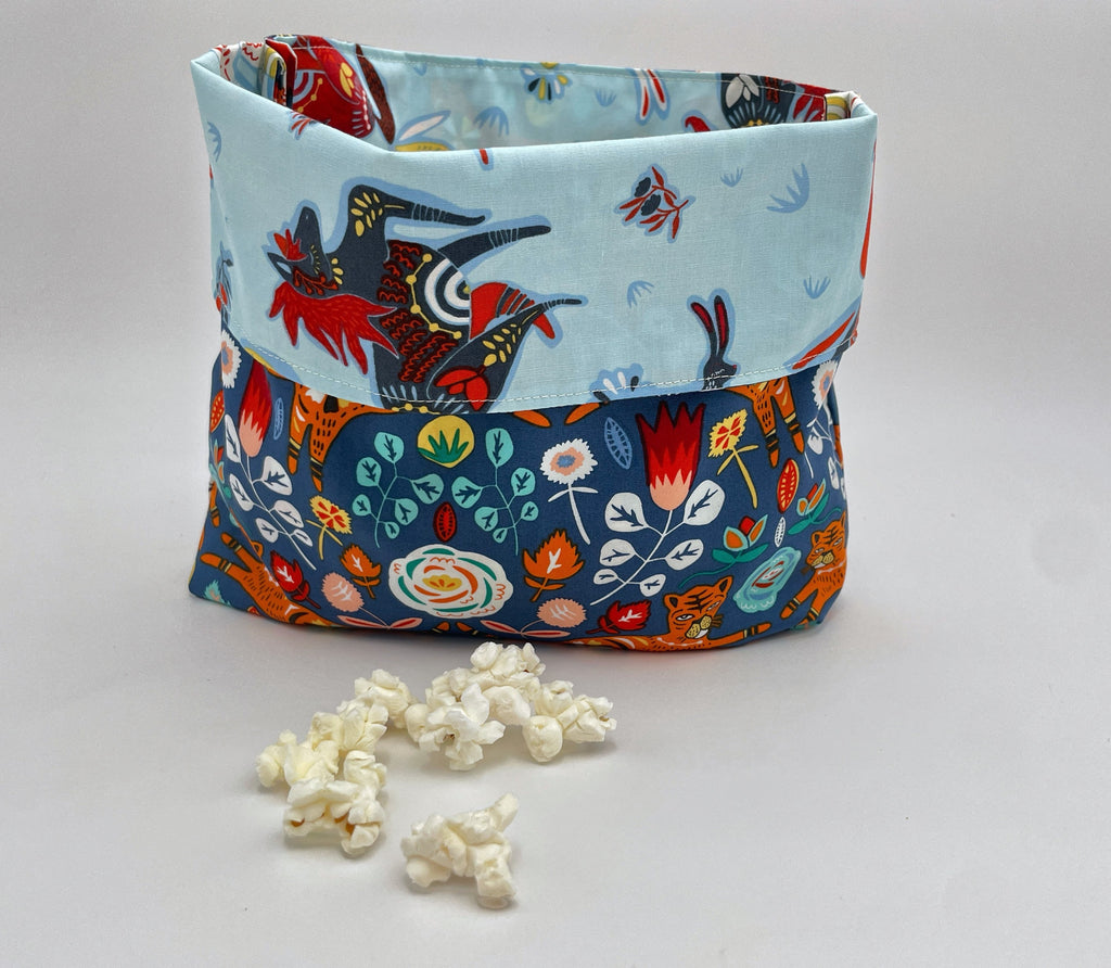 Reusable Popcorn Bag, Reusable Microwave Popcorn, Microwave Popcorn Cozy, Eco-Friendly Snack Holder - Tigiris Indigo Blue