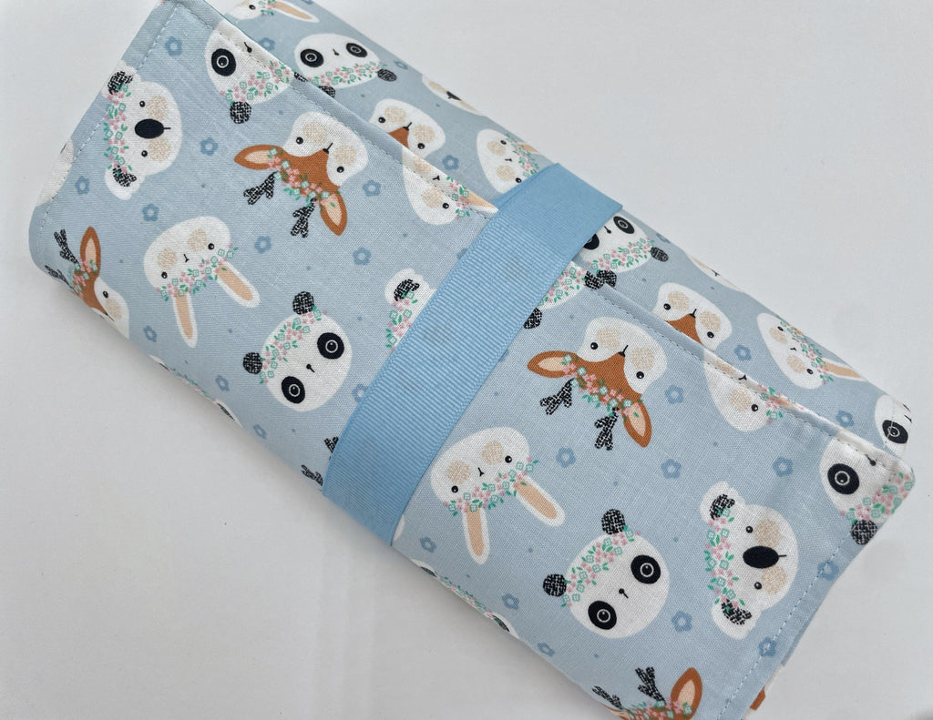 Activity Wallet, Travel Crayon Roll, Chalkboard Mat, Crayon Case, Gift for Kids, Pencil Case, Creative Toy, Stickers - Deer Panda Rabbit