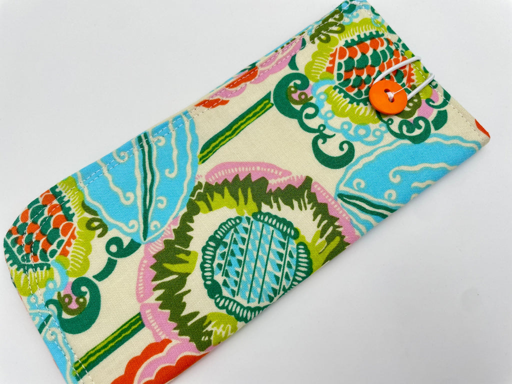 Fabric Eyeglass Case, Slip On Sunglass Sleeve, Reading Glasses Pouch, Eyeglass Holder - Orange Green Floral