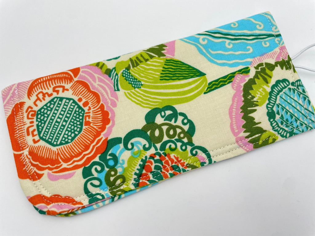 Fabric Eyeglass Case, Slip On Sunglass Sleeve, Reading Glasses Pouch, Eyeglass Holder - Orange Green Floral