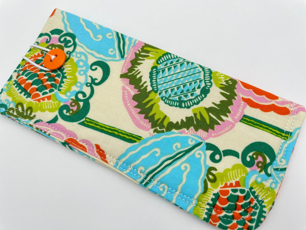 Fabric Eyeglass Case, Slip On Sunglass Sleeve, Reading Glasses Pouch, Eyeglass Holder - Orange Green Floral