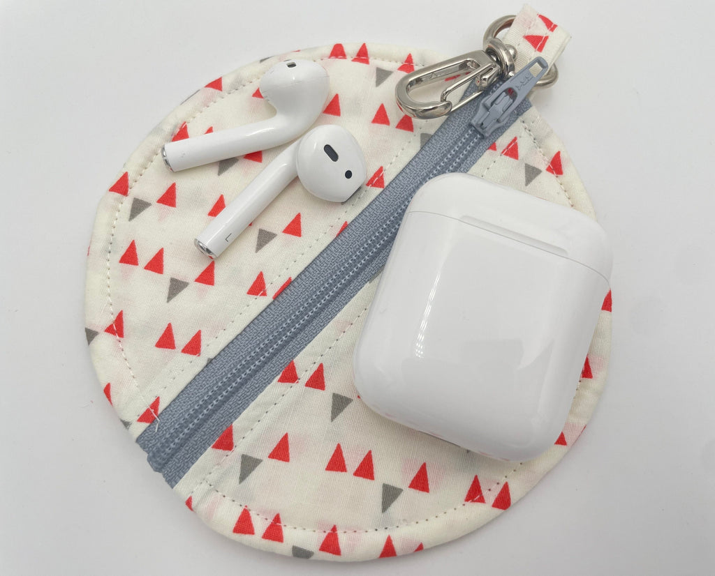 Ear Bud Pouch, Lens Cap Holder, Pacifier Pouch, Ear Bud Case, Paci Pod, Ear Pod Pouch, Earpod Holder, Small Coin Purse - Triangles White