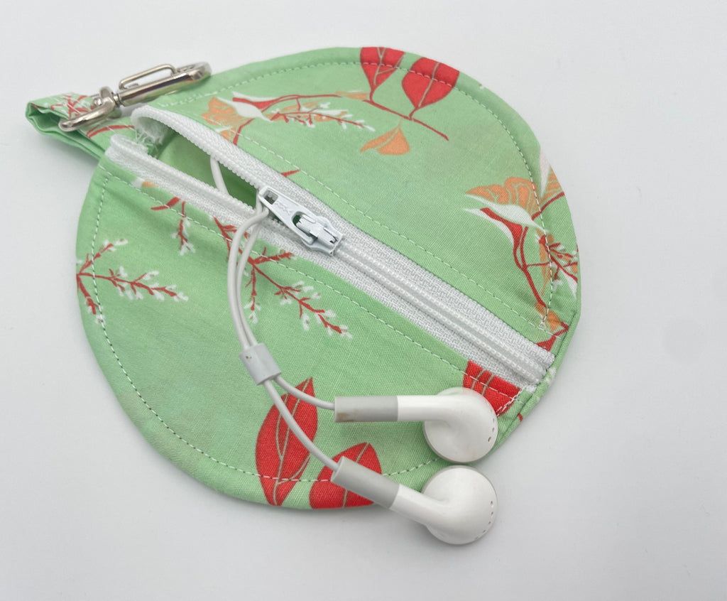 Ear Bud Pouch, Lens Cap Holder, Pacifier Pouch, Ear Bud Case, Paci Pod, Small Zipper Pouch, Ear Pod Holder, Earpod Pouch - Green Autumn Leaf