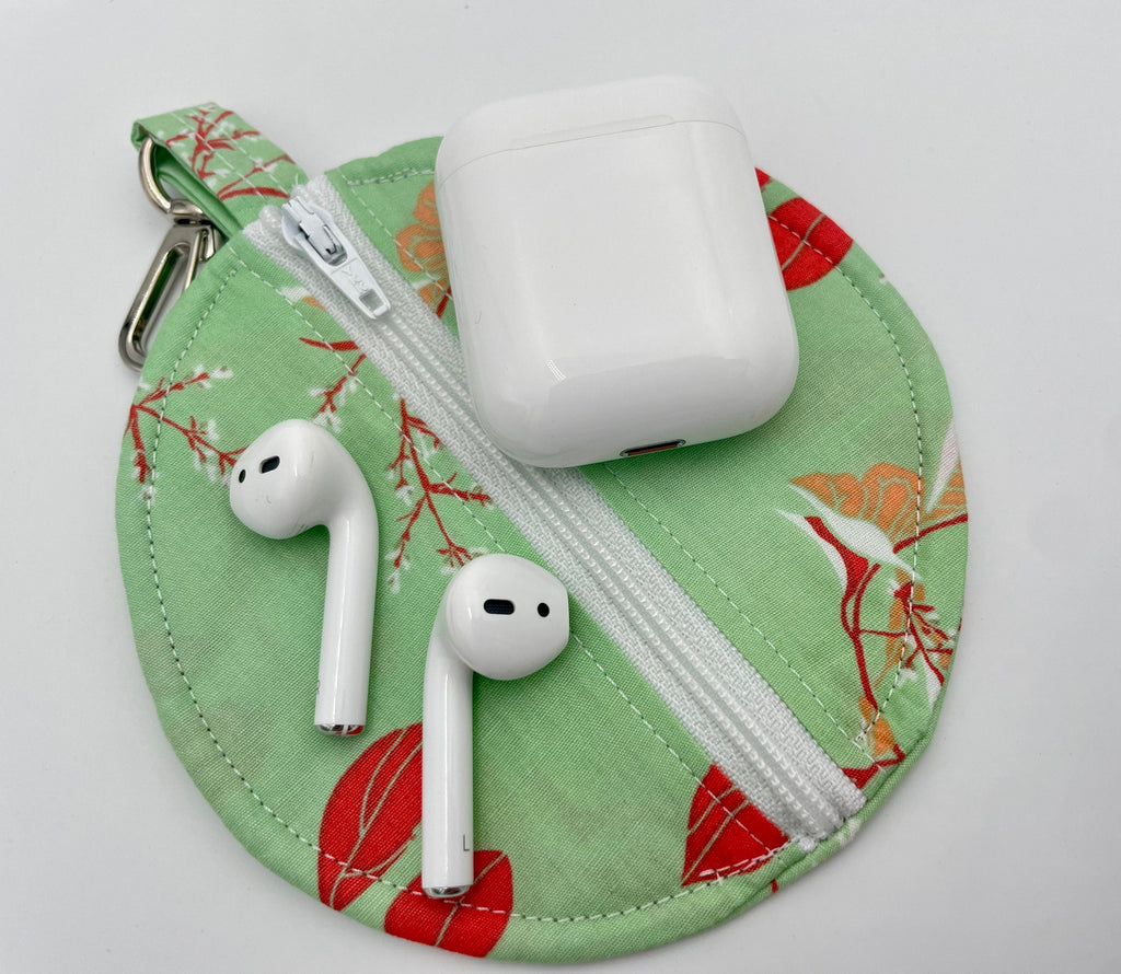 Ear Bud Pouch, Lens Cap Holder, Pacifier Pouch, Ear Bud Case, Paci Pod, Small Zipper Pouch, Ear Pod Holder, Earpod Pouch - Green Autumn Leaf