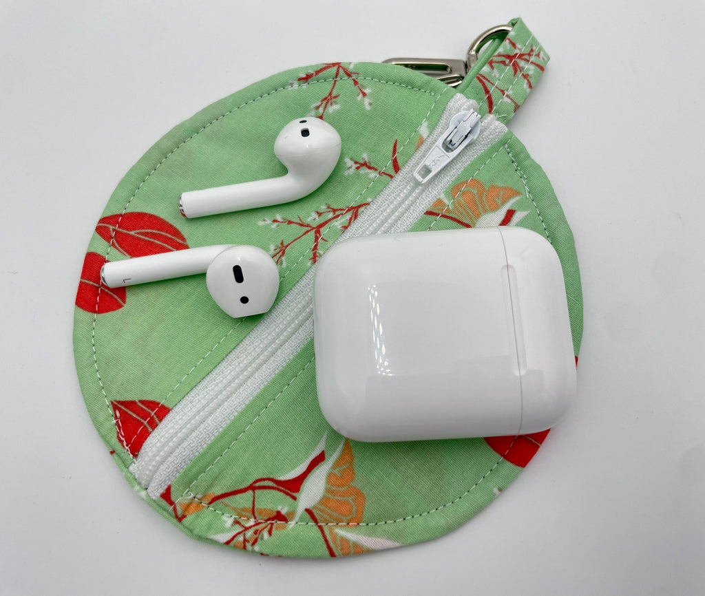 Ear Bud Pouch, Lens Cap Holder, Pacifier Pouch, Ear Bud Case, Paci Pod, Small Zipper Pouch, Ear Pod Holder, Earpod Pouch - Green Autumn Leaf