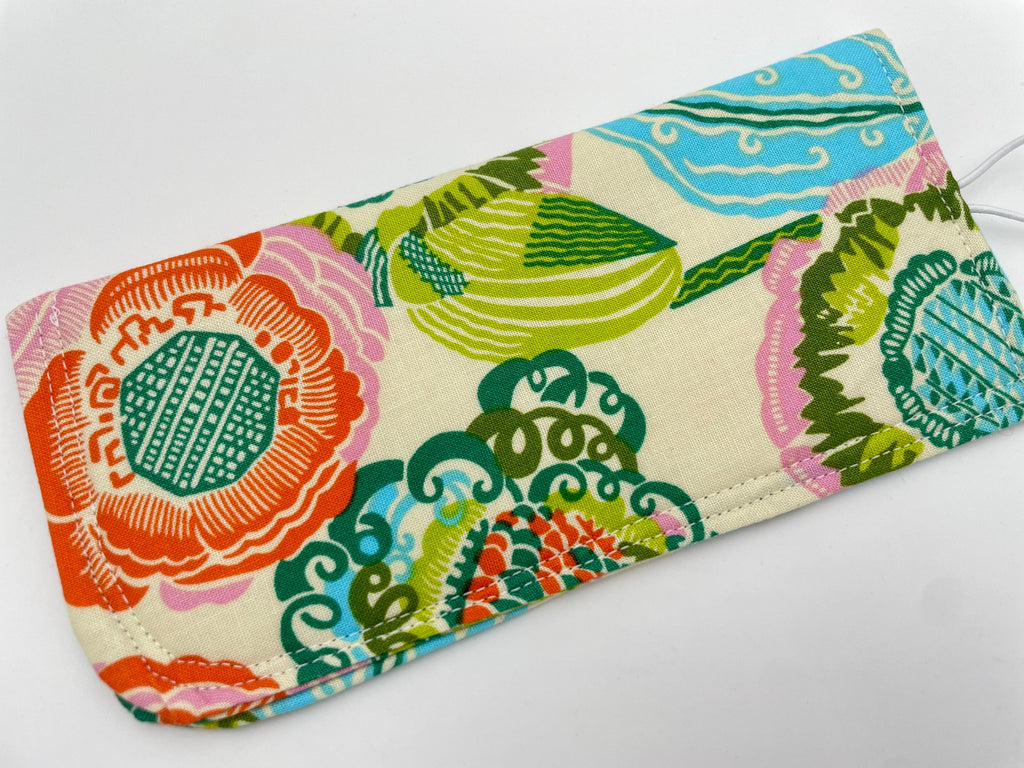 Fabric Eyeglass Case, Slip On Sunglass Sleeve, Reading Glasses Pouch, Eyeglass Holder - Orange Green Floral