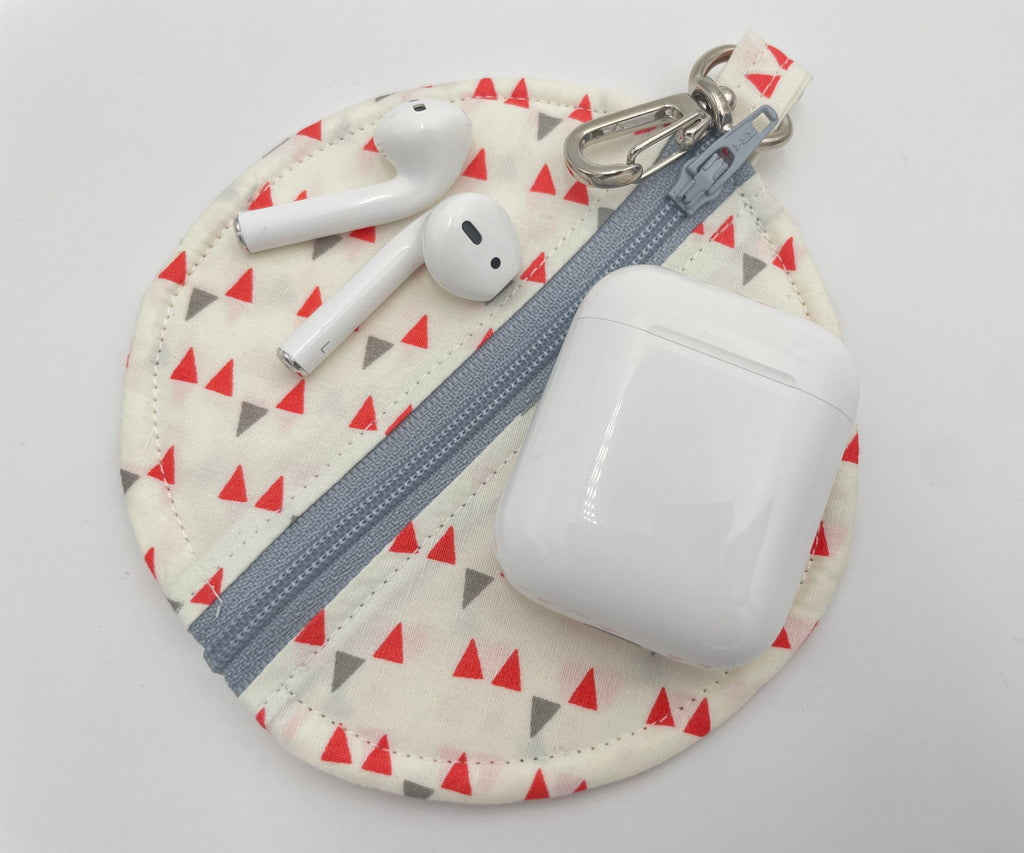 Ear Bud Pouch, Lens Cap Holder, Pacifier Pouch, Ear Bud Case, Paci Pod, Ear Pod Pouch, Earpod Holder, Small Coin Purse - Triangles White