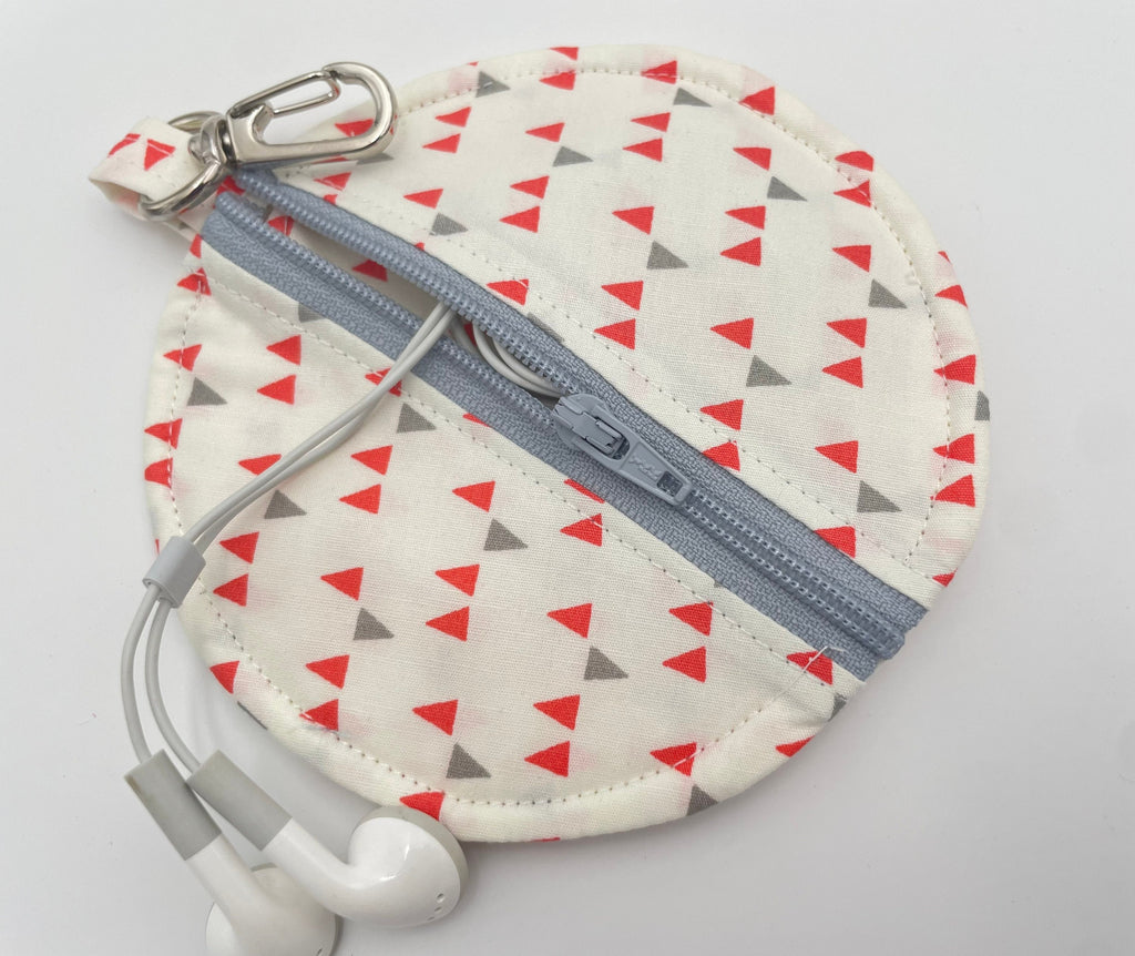 Ear Bud Pouch, Lens Cap Holder, Pacifier Pouch, Ear Bud Case, Paci Pod, Ear Pod Pouch, Earpod Holder, Small Coin Purse - Triangles White